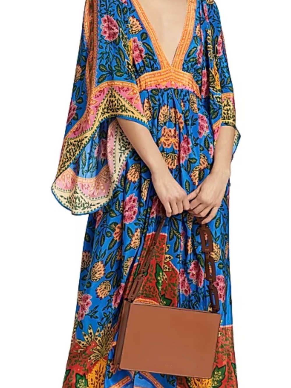 FARM Rio Blue Maxi Dress with Pink & Orange Floral Print - Picture 3 of 5